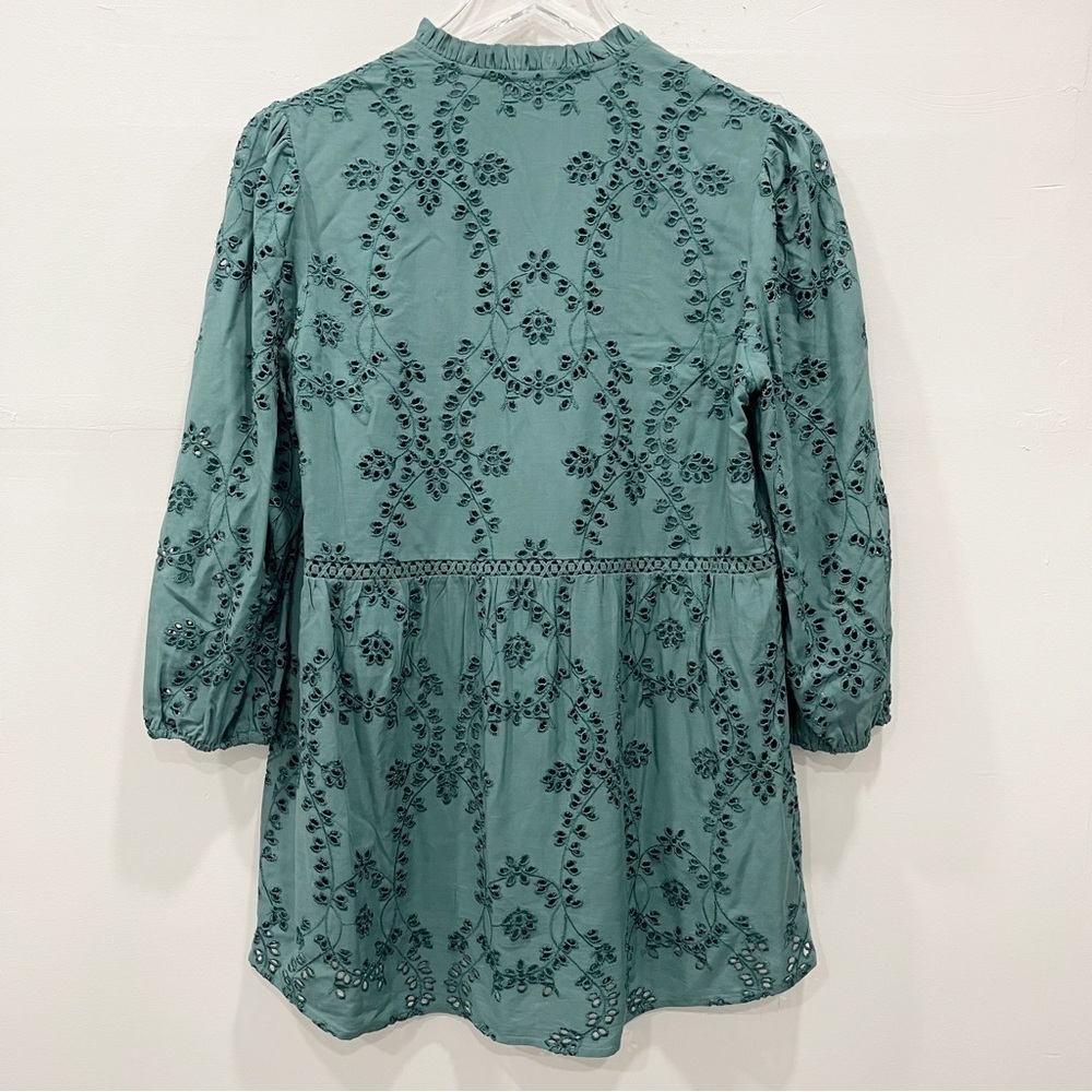 Anthropologie Daniel Rainn Cheyenne Eyelet Blouse in Teal Blue Small - Picture 2 of 10